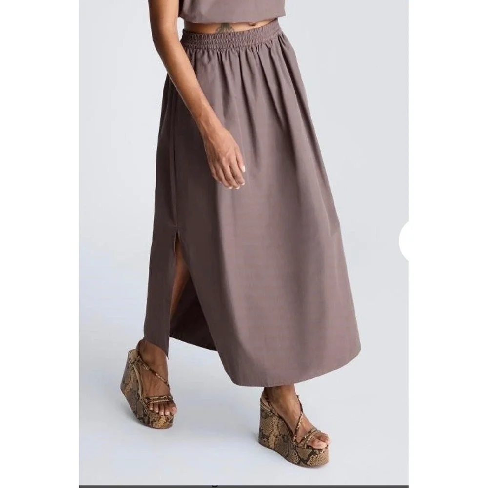 Kenneth Cole Maxi Skirt XL Mocha Brown Elastic Waist Pockets Side Slit Solid NWT